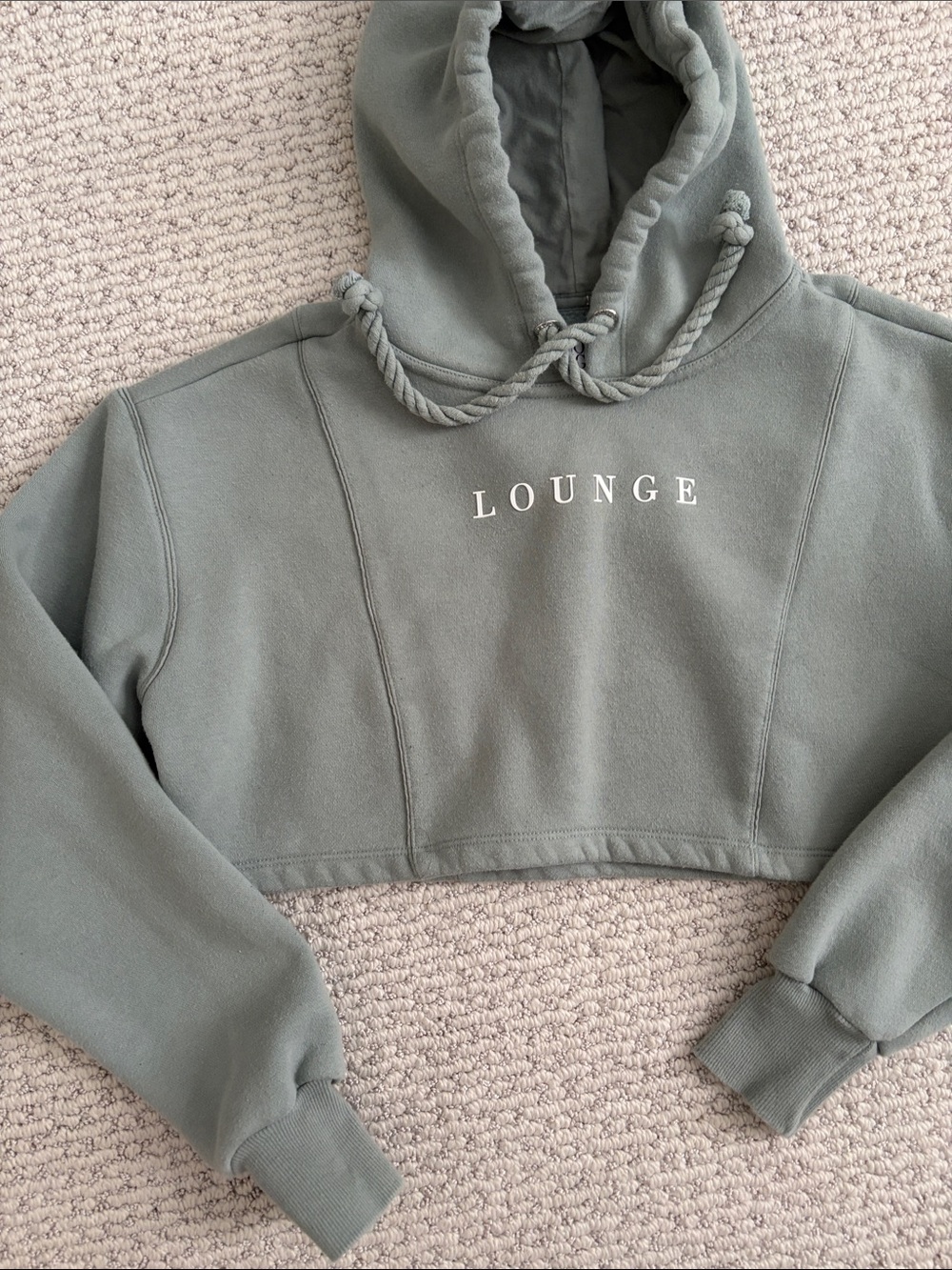 LOUNGE Cropped Hoodie Sweater - Sage Green